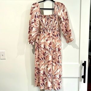 NWT House of Harlow 1960 Smocked Linen Nap Dress - Size Small